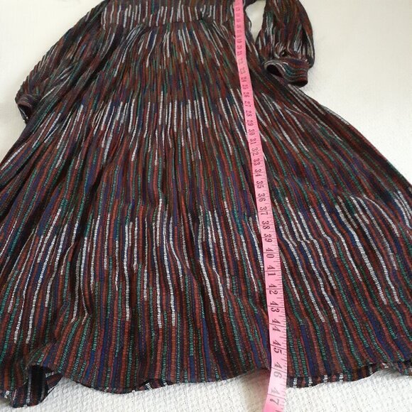 Traffic People Women's S Multicolor Stripes Retro 70's Long Sleeve Midi Dress - Picture 14 of 14